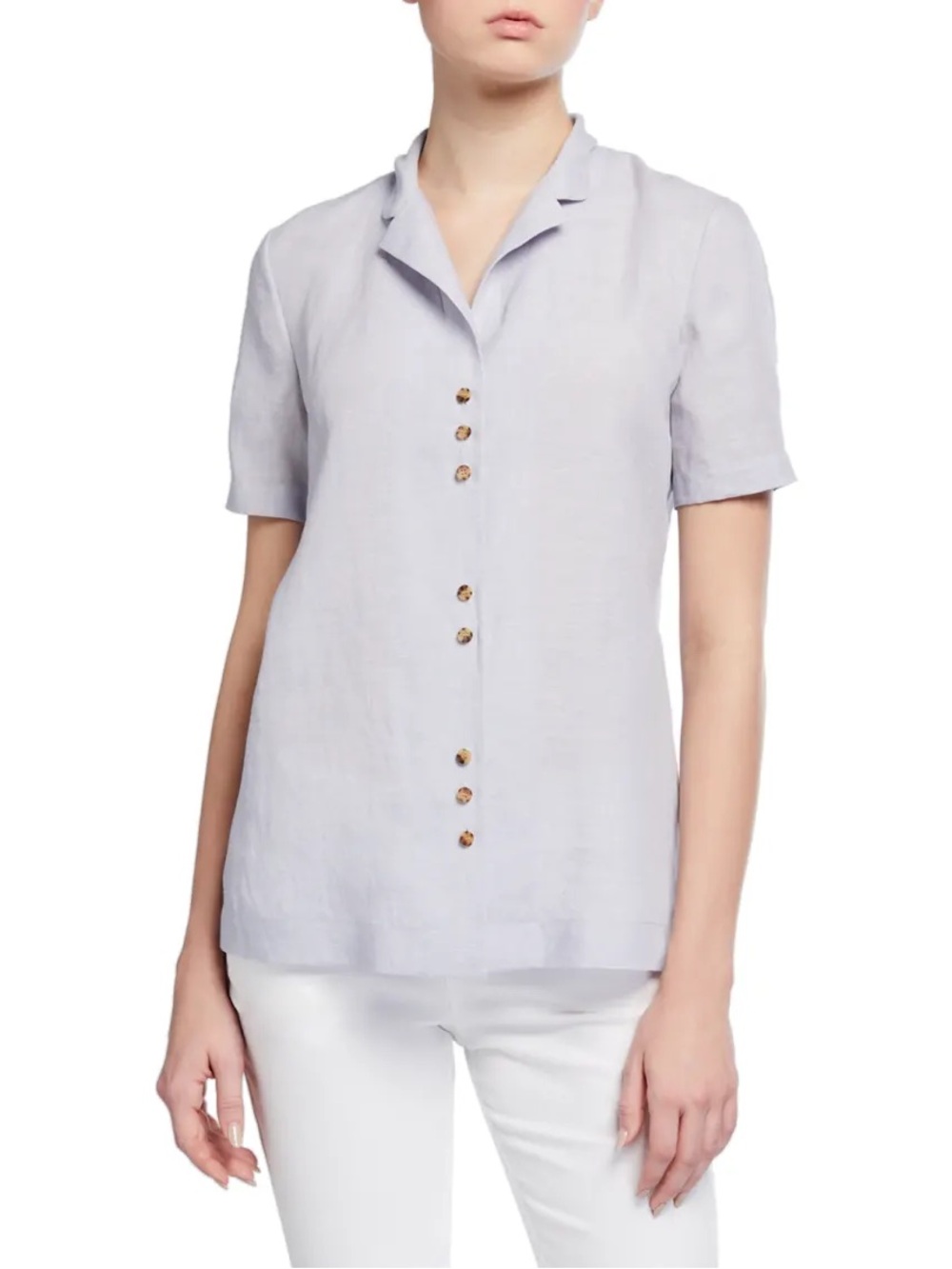 Lafayette 148 Bourne Illustrious Chambray Linen Button-Down Blouse Size Medium